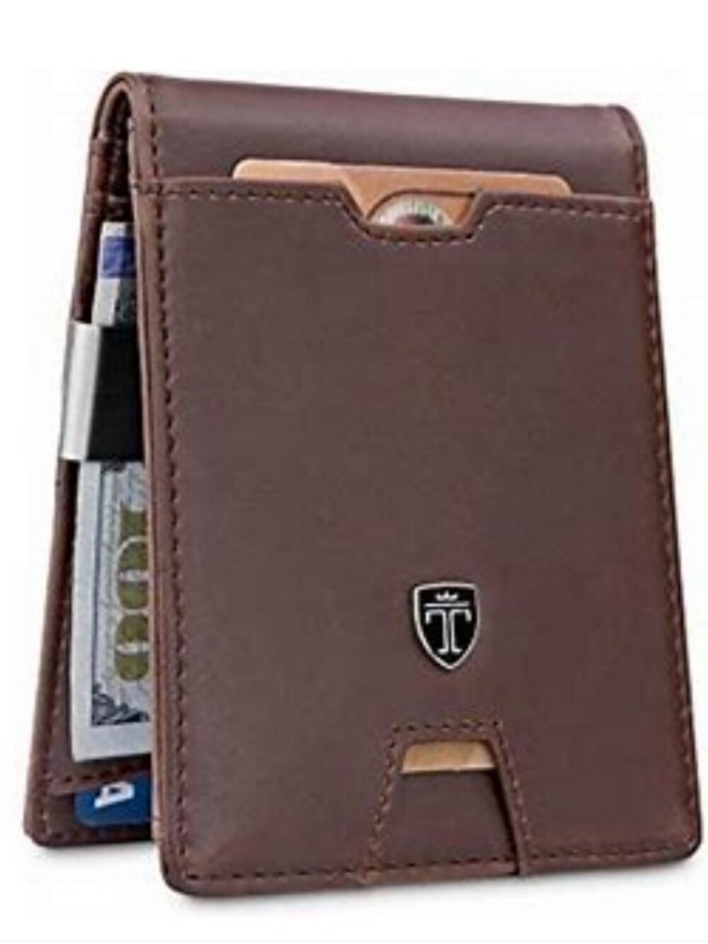 Travando-Men's Brown slim Leather Money Clip Wallet-RFID